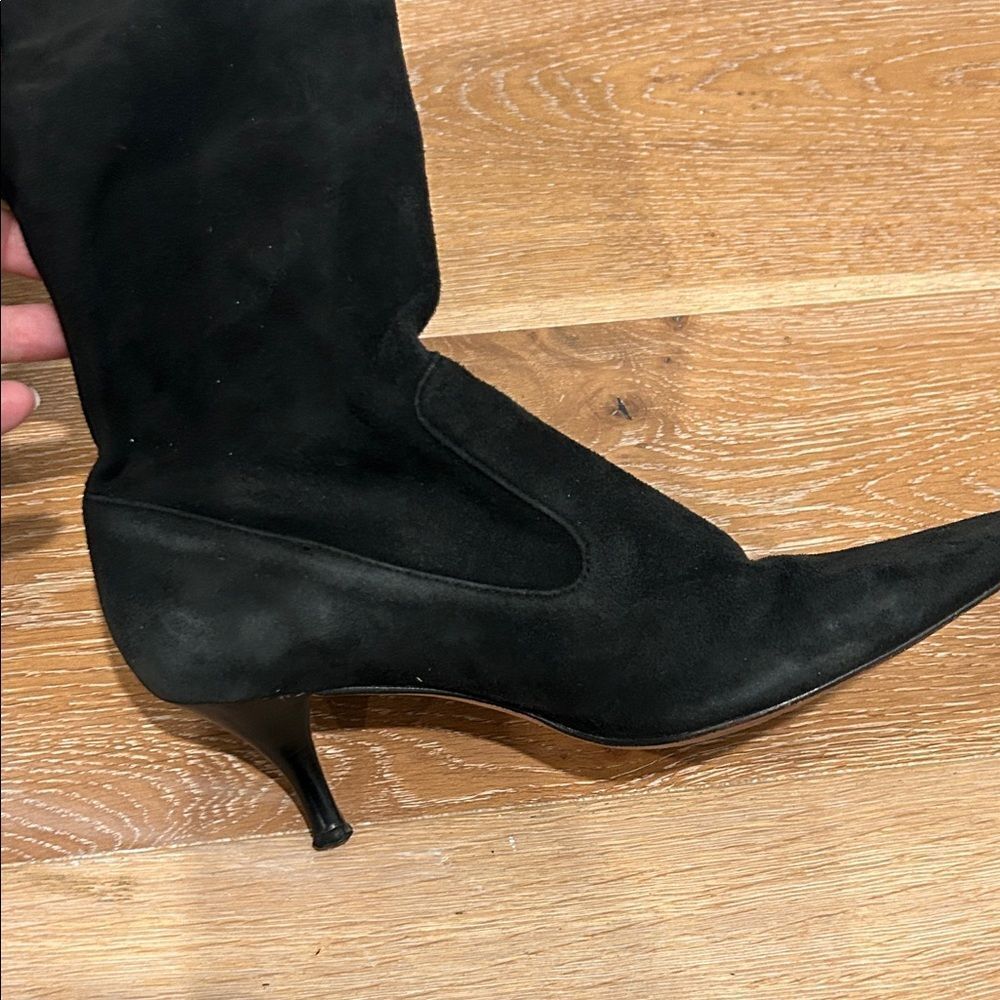 Cole Haan Black Knee Length pull on Suede Boots, Size 8 - Picture 6 of 13